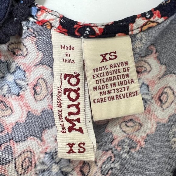 Vintage Mudd Open Back Crop Top Lace Hem Navy Boho Print 90s Y2K Size XS - Picture 4 of 8